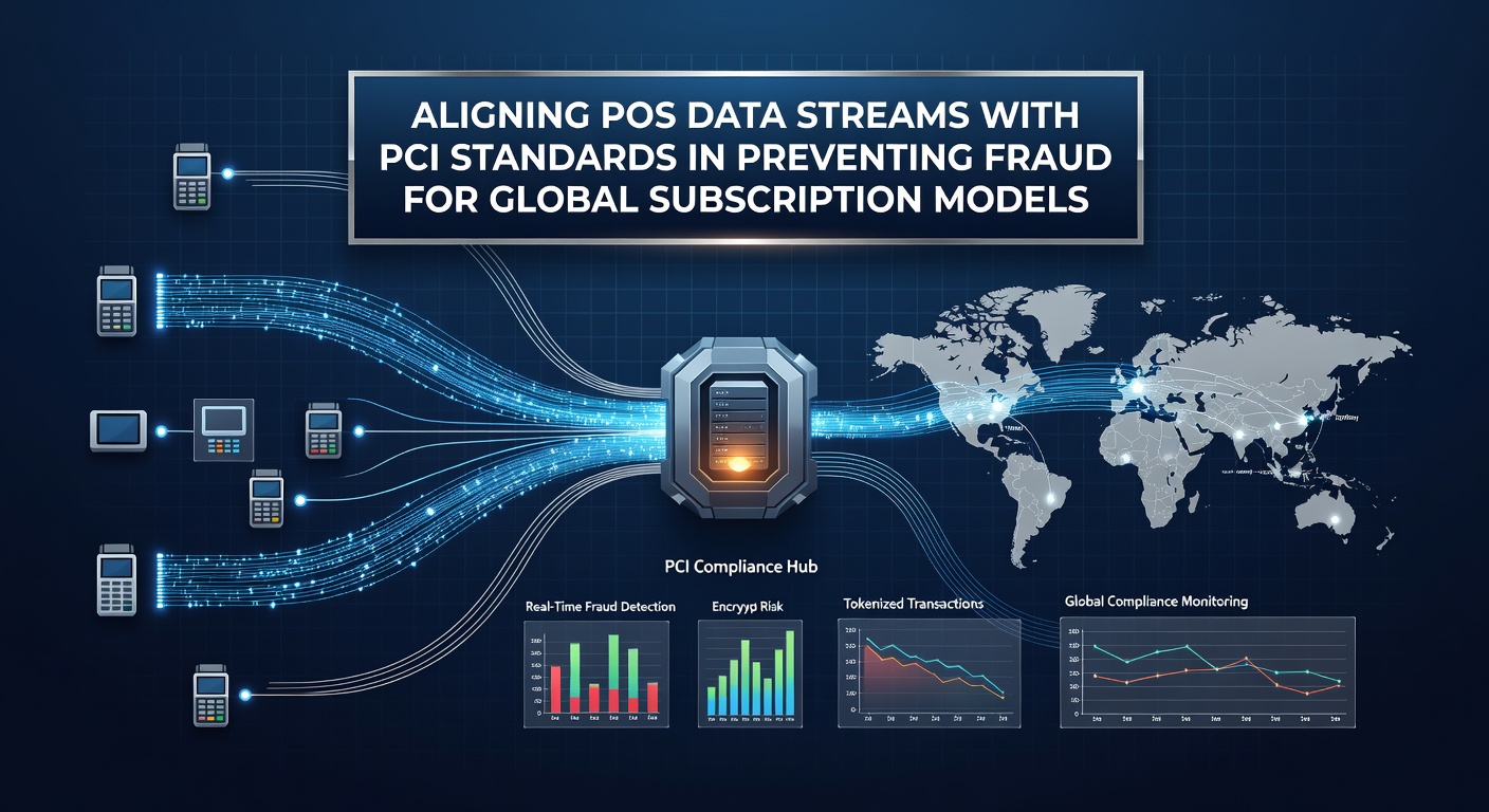 Secure data flow diagram showing encrypted POS streams feeding into PCI compliant subscription billing systems