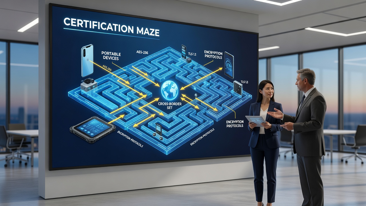 Event vendor network using portable terminals to manage encrypted transactions and cross-border settlements