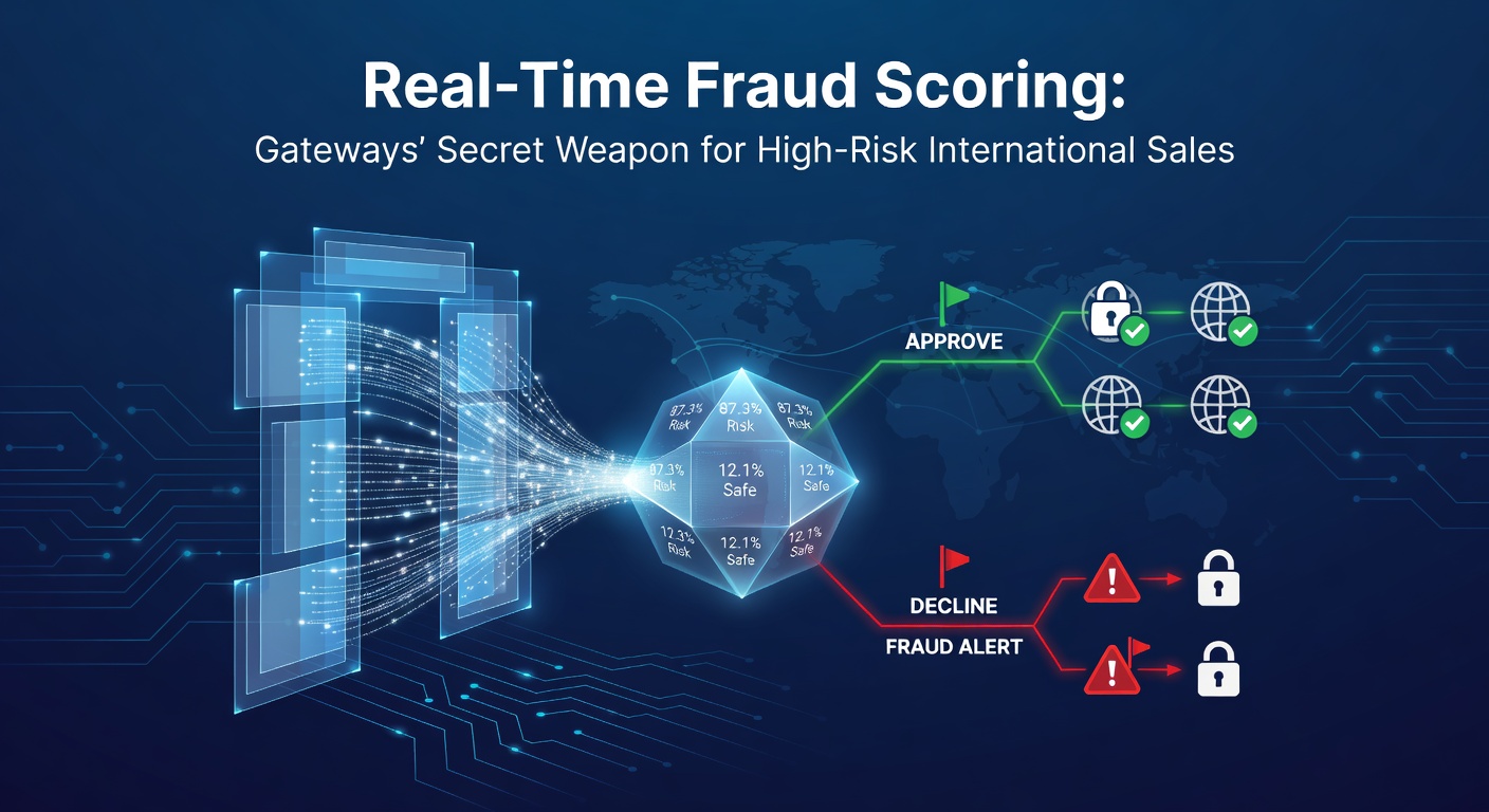 Digital dashboard displaying real-time fraud scores on international transactions, with graphs showing risk levels and global maps highlighting high-risk regions