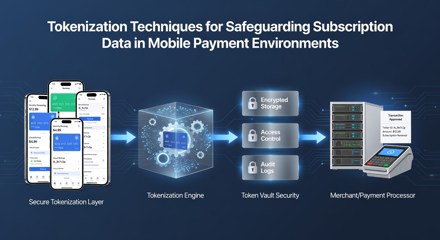 Mobile payment token flow diagram showing wallet integration and recurring billing authorization